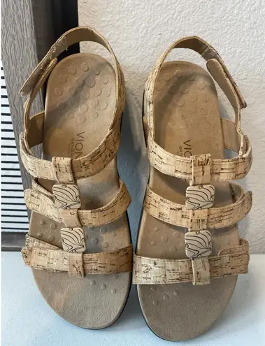Vionic Women Sz 11 Amber Adjustable Sandal Ortho Arch Support Gold Cork Comfort