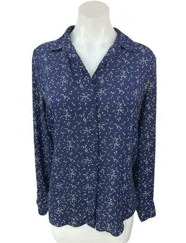 Mossimo Women's Navy White Button Down Collar Long Sleeve Shirt Blouse Top Sz M Blue Size M