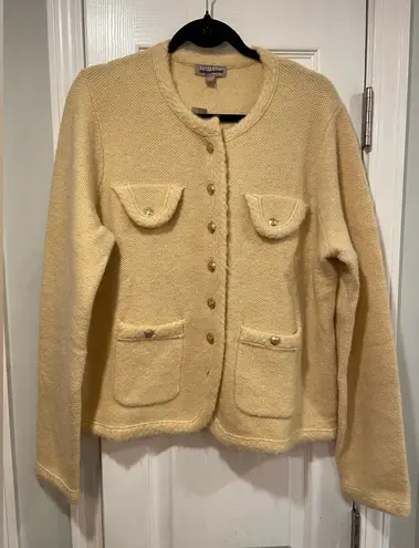 J.Crew NWT  Size L Merino Wool Blend Crean Gold Button Knit Lady Jacket Cardigan thumbnail 1