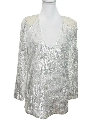 Majorelle  Ash White Silver Sequin Shimmer Mini New Years Eve Dress Womens Size S