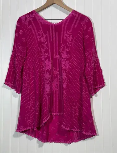 Johnny Was Women's XS Magenta Fuchsia Floral Embroidered Blouse