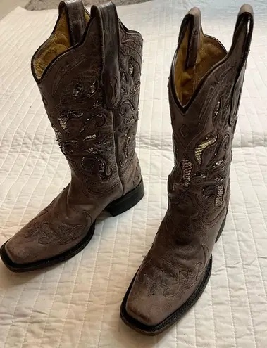 Corral distressed sequin inlay cowboy boots