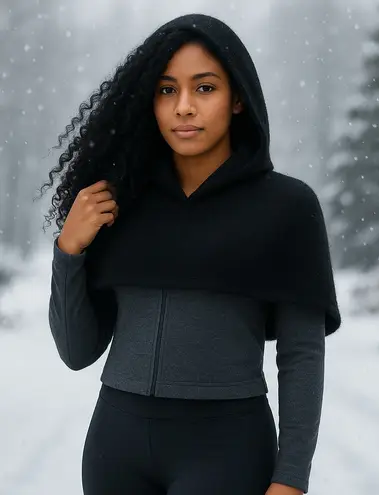 Peruvian Connection X Glenda Bailey Black Alpaca Hooded Sweater Shrug Cape S/M