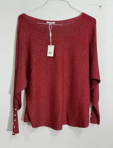 Womans Villa Milano Red Silver Long Sleeve Pullover Oversized Sweater XL NWT