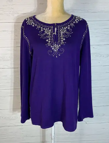 Quacker Factory Add a touch of glamour to your wardrobe with this stunning Women's Purple Sweater Top.