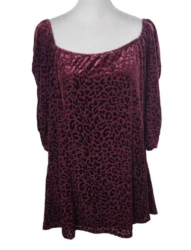 Siren Lily Oxblood Leopard Print Blouse with Velvet Accent Size 3X Plus Size Top