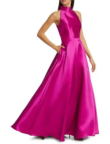 Monique Lhuillier ML by Halter Satin Ball Gown in Magenta