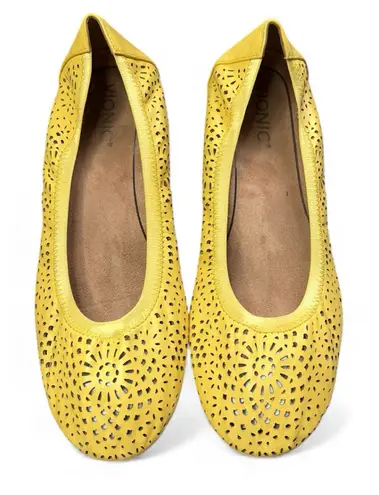 Vionic Robyn Perforated Yellow Leather Flats Casual Slip On Shoe ballet flat