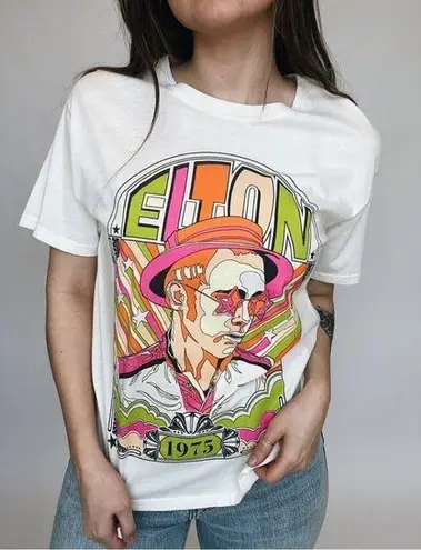 Daydreamer  Cream Pink Green Elton John Bold Pop Art Boyfriend T-Shirt Sz L - Image 2