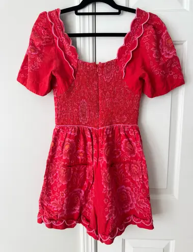 Farm Rio Red Olivia Cut-Out Romper, Size S