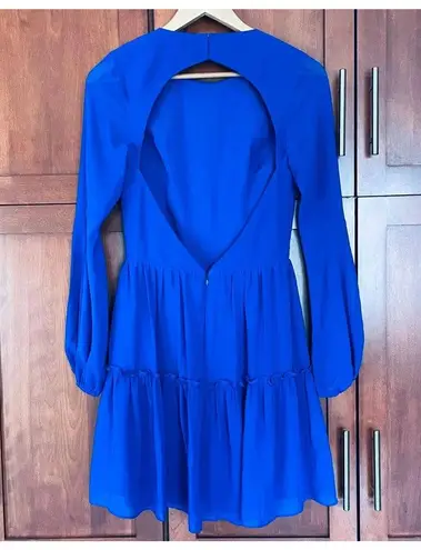 Dress the Population Paola Dress Open Back Long Sleeve Blue Size Small NEW