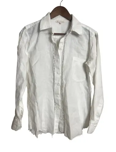 Gold Hawk Linen Shirt Lace Elevated Basic Minimalist Womans XS White