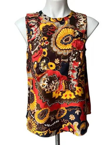 J.Crew  Darwin 100% Silk Retro Floral Blouse Twill Ruffle Bib Ratti, Sz 4 - Image 3