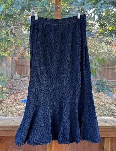 Studio West Women's Vintage Leopard Print Blue Denim Midi Skirt Size S