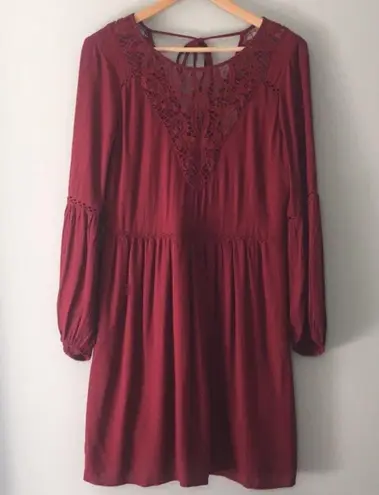 American Eagle  AE Midi A Line Long Sleeve Tassel Cut Out Dress