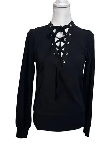 Tops Lagence Josilyn Lace Up Sweatshirt Black Top Women’s Size XS