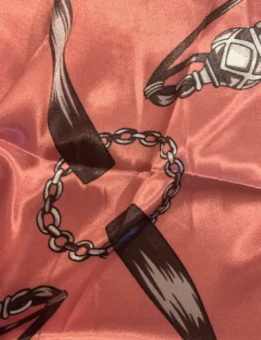 Vintage Large Antique Bells &Tassels blue/orange SQUARE SILKY SCARF 35/35 Orange