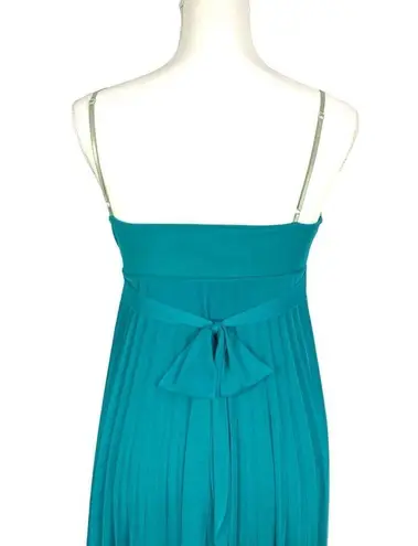 Ruby Rox Teal Chiffon Pleated Dress S Rhinestone Belt Bow Tie Knee Length Cocktail Prom