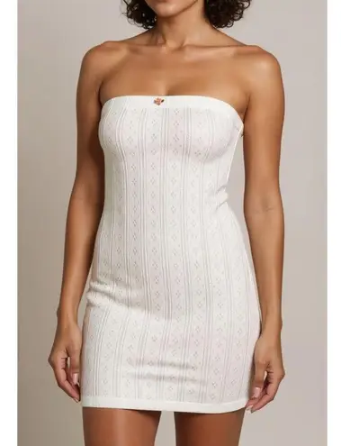 With Jean WITH JÉAN Frankie Strapless Mini Dress, White Pointelle, Medium