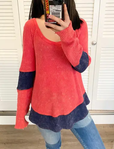 Free People We The Free waffle knit scoop neck colorblock top