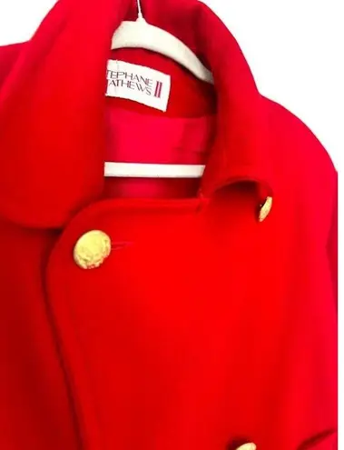 Stephane Mathews II Vintage Red Wool Blend Pea Coat Gold Button Womens Size 8
