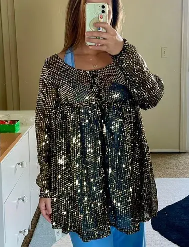 Vanity 80s VTG vintage gold sequin empire waist tunic blouse size M medium NWT