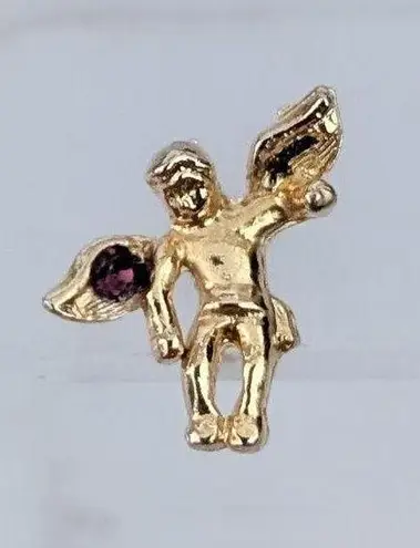 Vintage Ballou Reg'd Pin / Brooch Dainty Cherub/Angel with Dark Plum Tone Gem Gold
