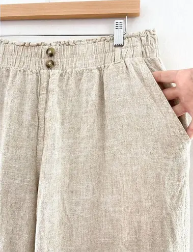 Briggs Women's Linen Blend Wide Leg Crop Pants sz XL Paperbag Waist High Rise Tan