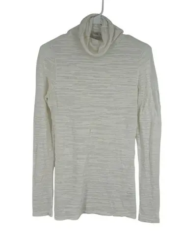 Kinross Sweater Small Ivory White Sheer Melange Knit Cashmere Fitted Turtleneck
