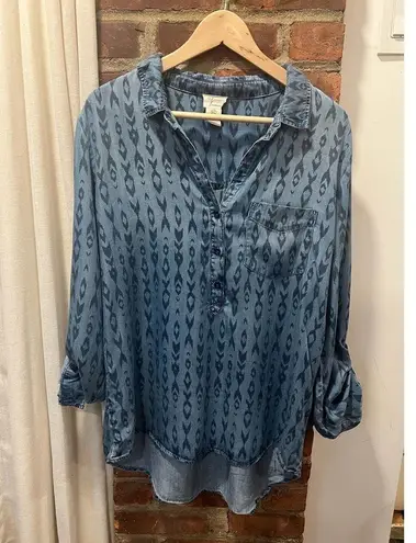 Andrea Jovine Women’s Boho Southwestern Print Chambray TunicTop XL