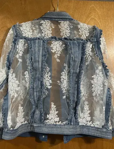 A.Z.I lace denim jean jacket size large Blue