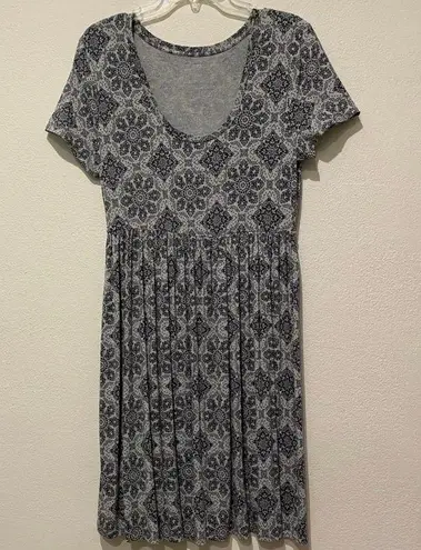 Grey Floral Design Dress Gray Size M