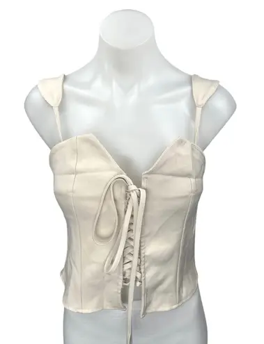 VRG GRL Cream Lace Up Smocked Sleeveless Bustier Corset Crop Tank Top Size 10