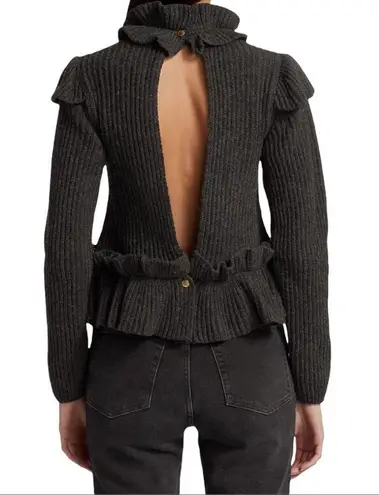 Ganni Phantom Gray Ruffle Open Back Wool Sweater XS NWT