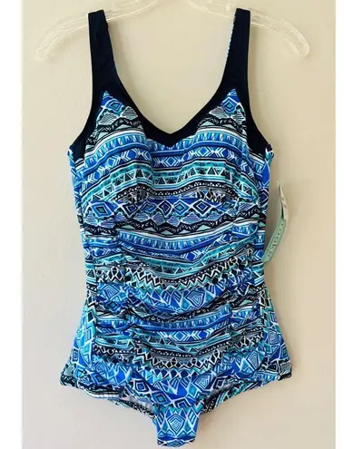 Penbrooke Sz 10 One Piece Swimsuit Tummy Control Ruched Side Bikini Bottom Blue