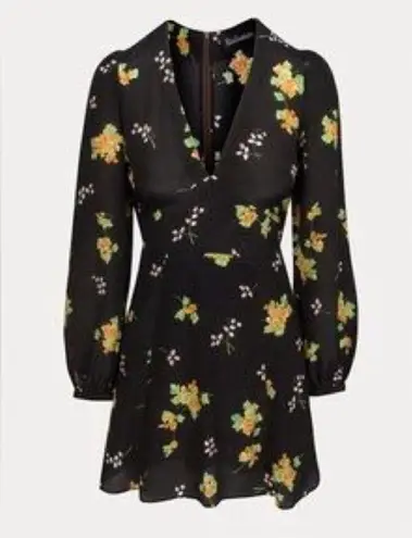 Realisation Par the Kate mini black floral silk Dress long sleeve L