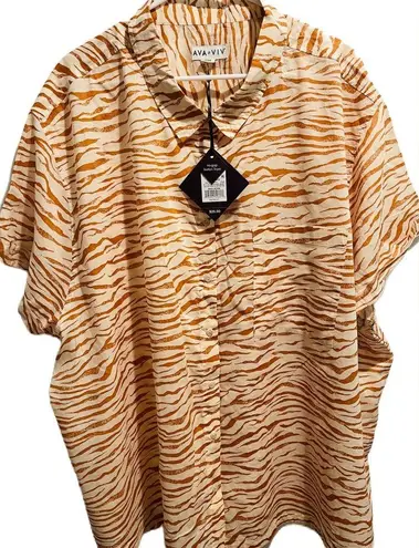 Ava & Viv  NWT Women's 4X Rust Animal Print Short Sleeve Button Down Cotton Shirt