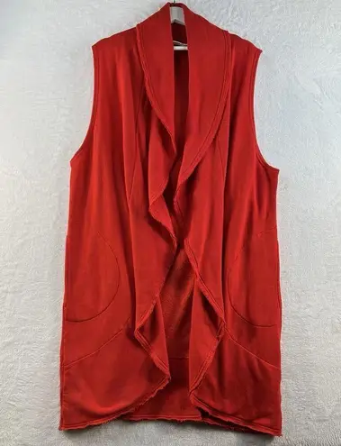 Bryn Walker XL Wrap Vest Red Bamboo Open Front Drape Pockets Sleeveless Organic