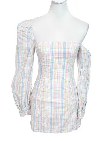 Majorelle  Harlow Mini Plaid Pastel Dress Revolve One Shoulder Womens Size XS