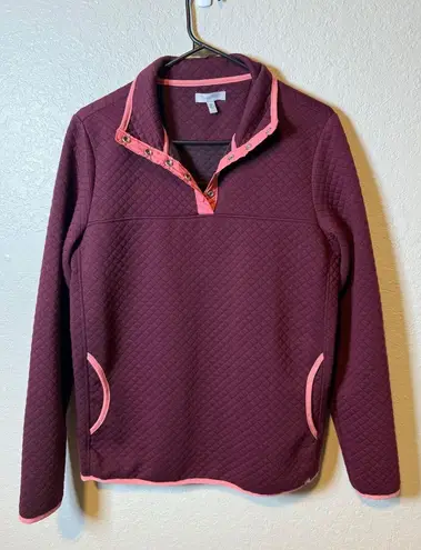 Ocean Coast Quilted Pullover Women's M Medium Maroon Pink Button Up Collar Red