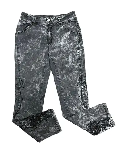 Soft Surroundings Y2K hip hugging acid wash floral embroidered rhinestone stretch skinny jeans 28