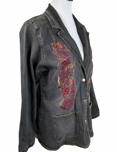 Denim & Co . Embroidered Jean Jacket, Faded Black, Large