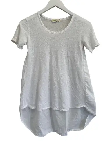 STARK X White Linen Tunic Top High Low Hem Short Sleeve XS/S Casual Womens
