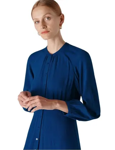 Whistles Dark Blue Eloise Textured Viscose Dress, US Size 10 / UK 14