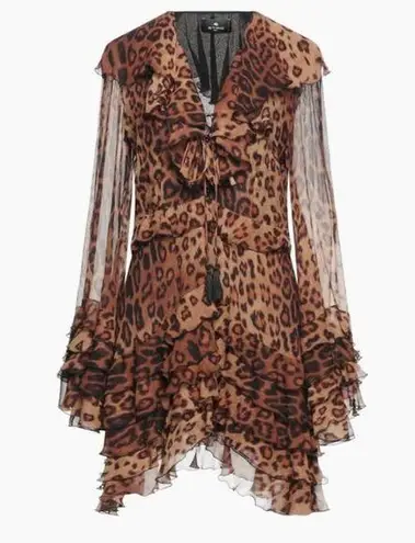 Etro brown leopard ruffle mini skirt NEW Size 6