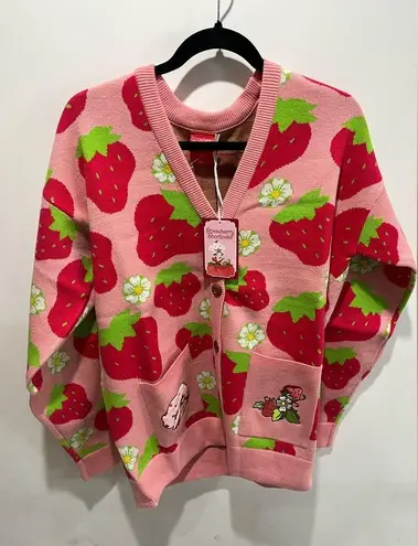 Strawberry Shortcake Allover Strawberry Print Women's Cardigan (Medium)