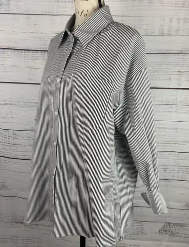 Aisew Button Front Shirt Womens L Pin Striped Long Sleeve Collared NEW Gray Size L