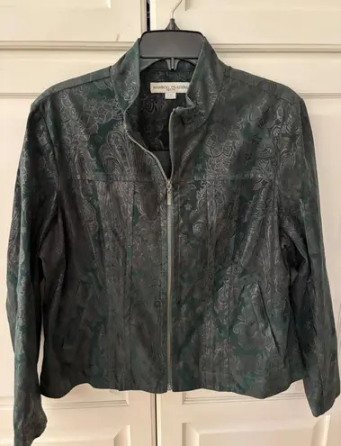 Bamboo Traders Petite Paisley Jacket PXL Green Silver Zip Up Fitted Blazer Coat Size XL