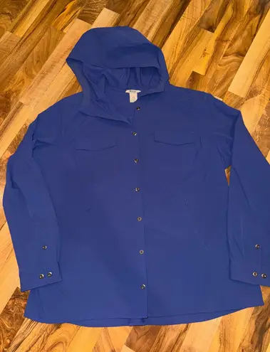 Duluth Trading felxpidition Hooded Shirt Jacket Snap Front Pockets XXL purple Blue