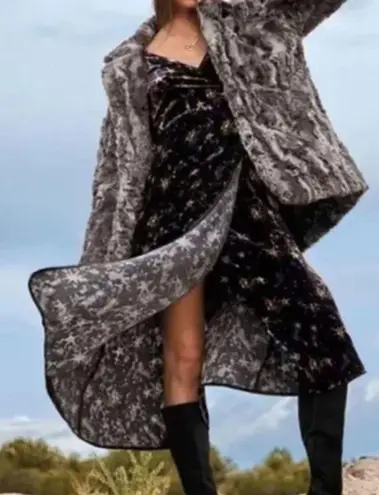 Johnny Was NWT Black Stardust Kimono Velvet Wrap Midi Dress XXS